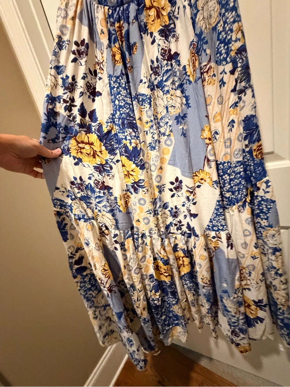Free People Blue, White & Yellow Floral Maxi Dress